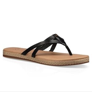 UGG Women's Annice Flip Flop BlackLeather and Jute Size 10